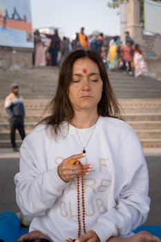 A lady doing yoga.